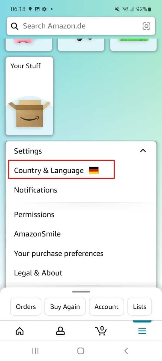 amazon shopping country language