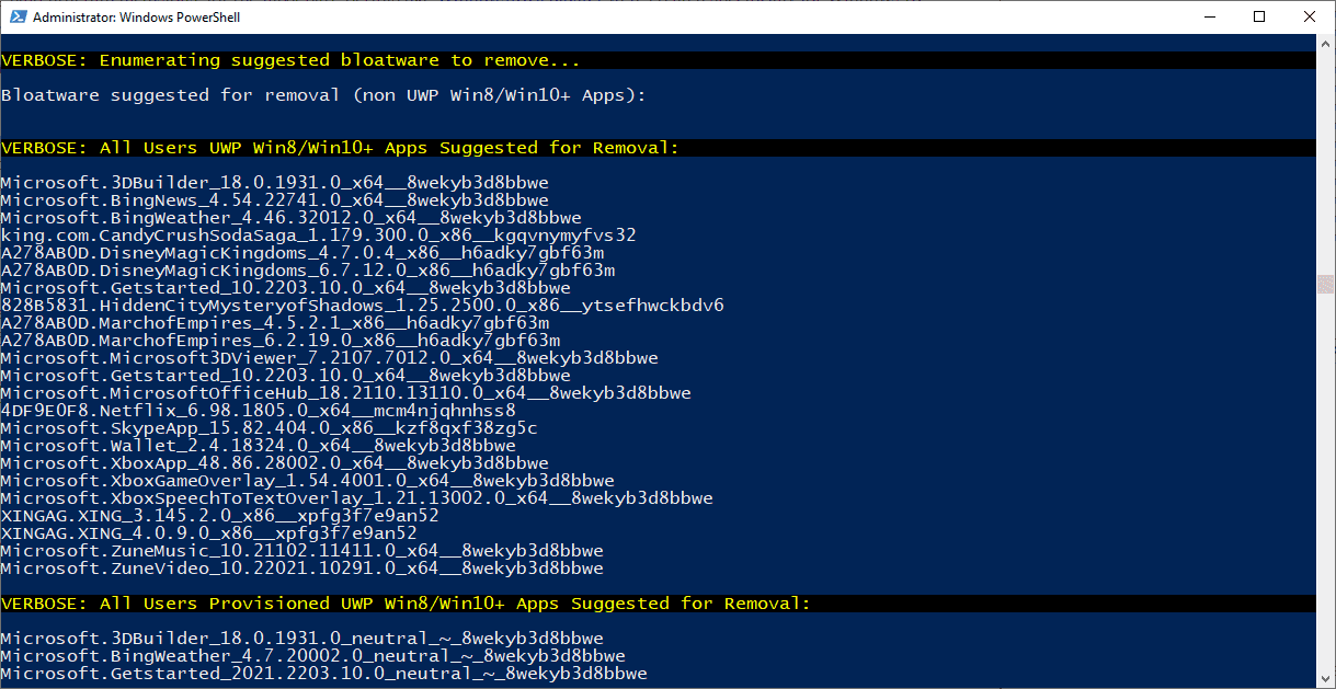 bloatware listing