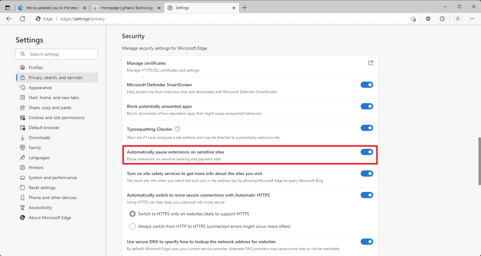 microsoft edge-pause extensions automatically