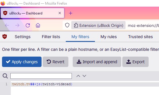 ublock origin block ads in twitch videos