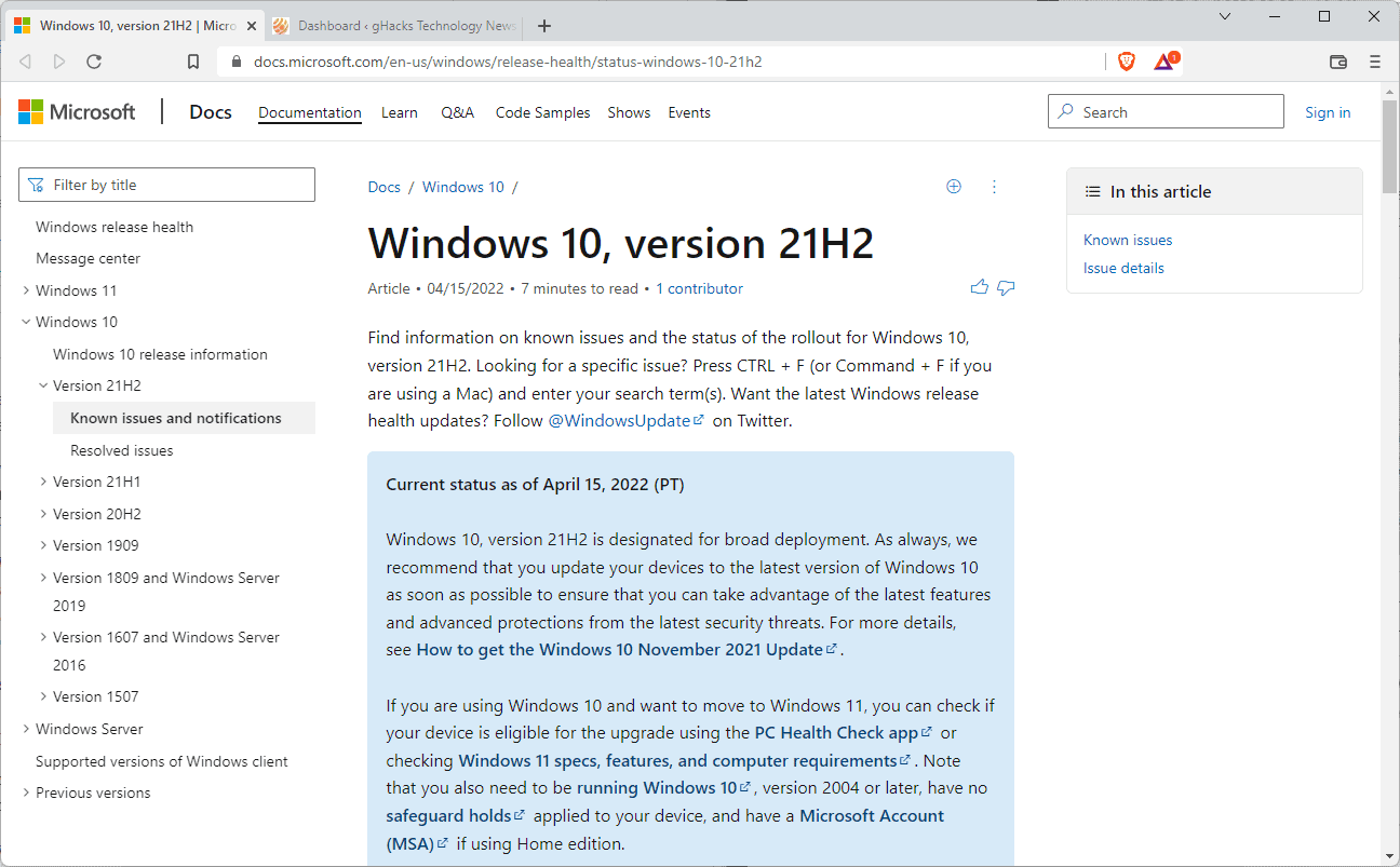 windows 10 version 21H2 broad deployment