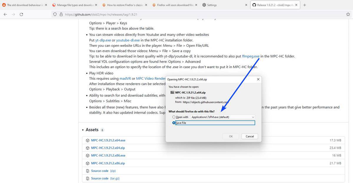 Firefox 101 beta riporta la richiesta di download