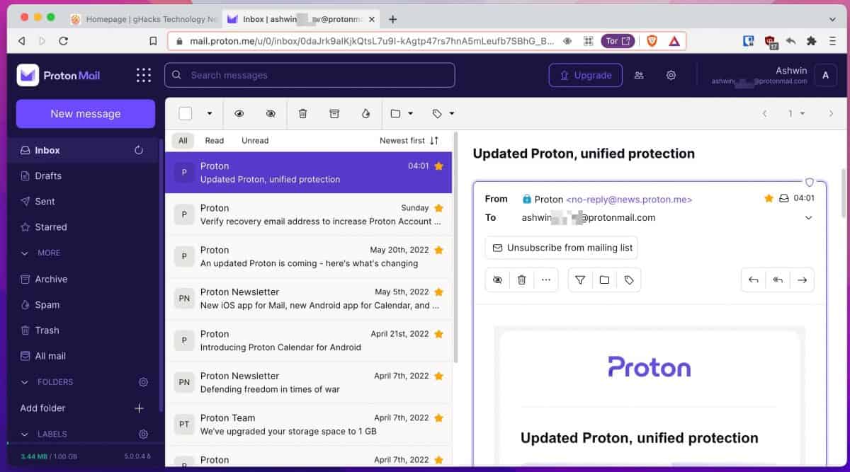 Proton mail new website design