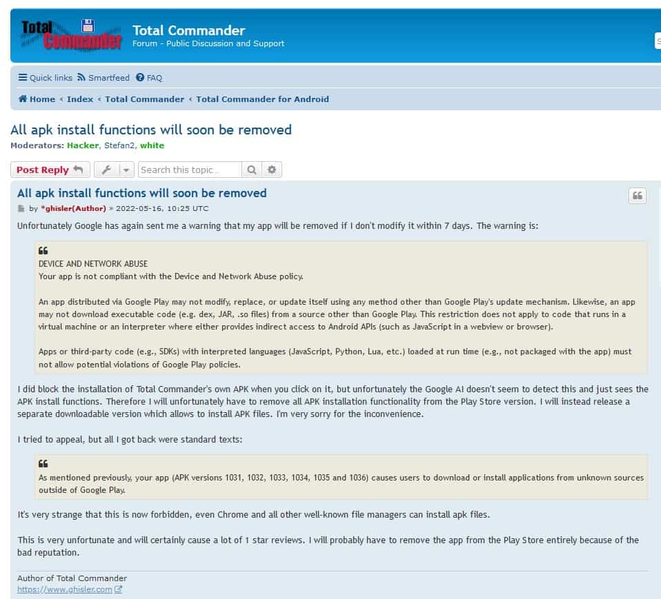 Google impede Total Commander de instalar APKs no Android 