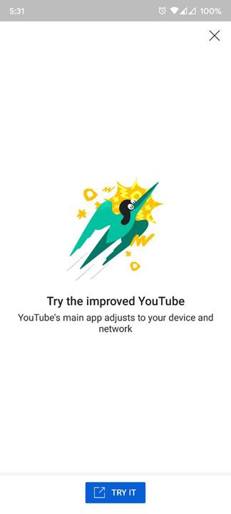 Youtube go recommends the main app