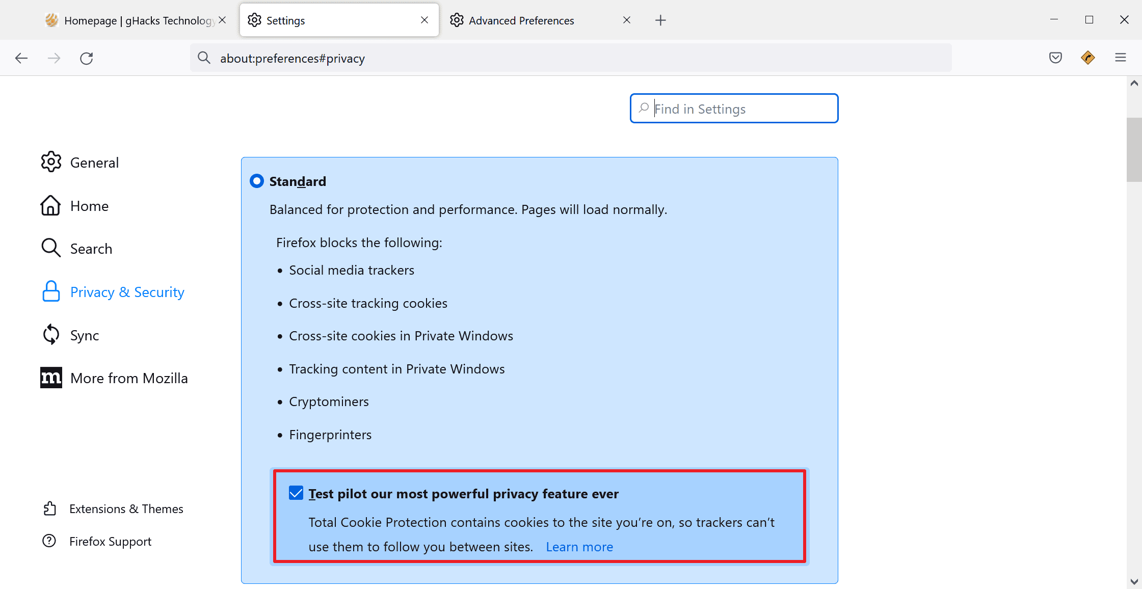 firefox - full cookie protection setting