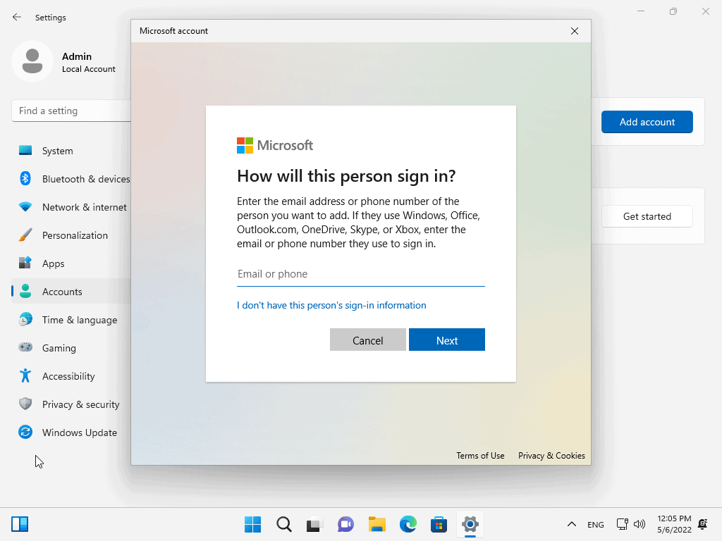 microsoft account prompt