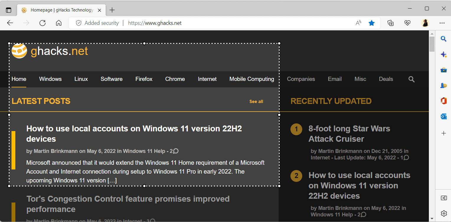 microsoft edge browser screenshot