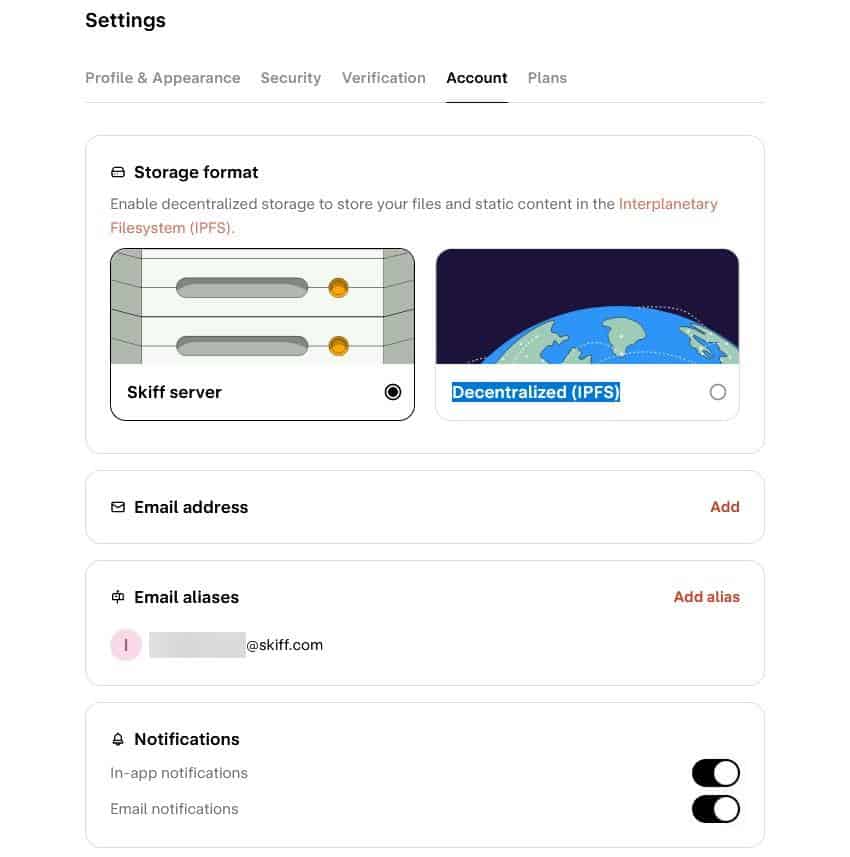 skiff mail settings