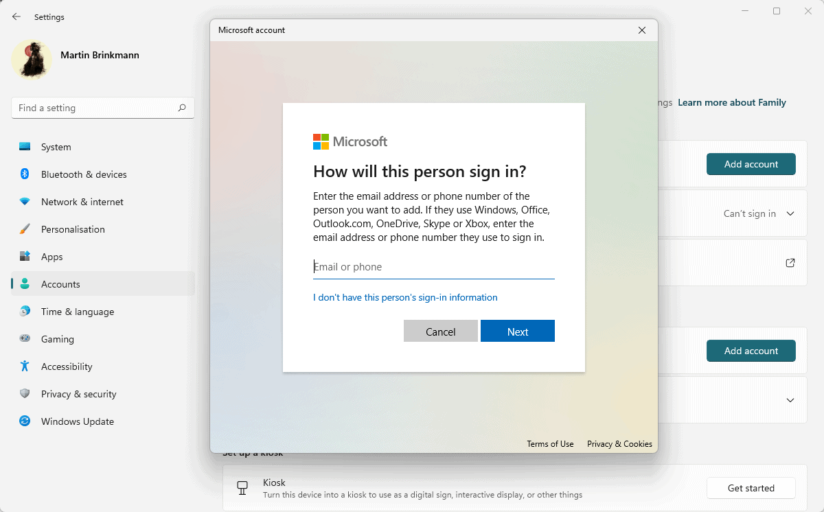 Remove Work or School account option when signing into Microsoft