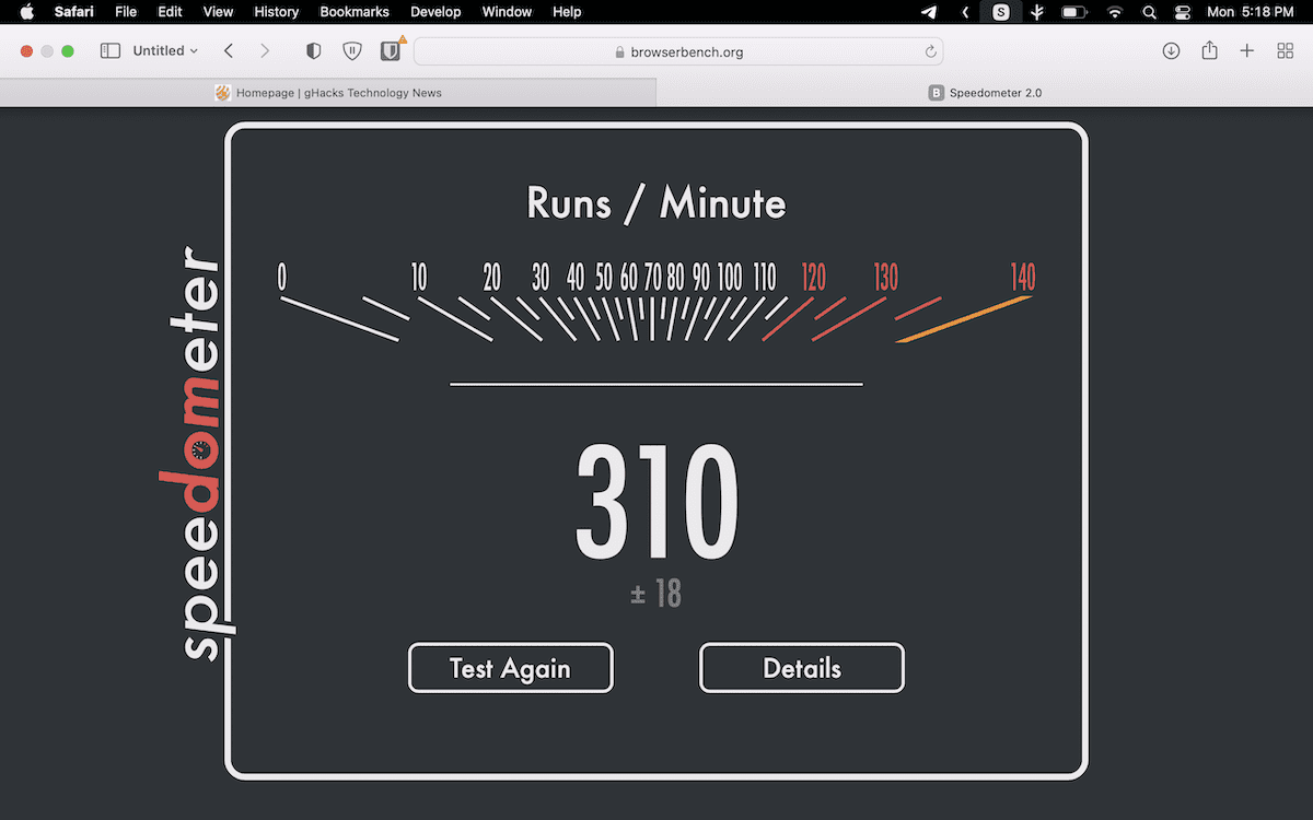 Apple Safari Speedometer benchmark