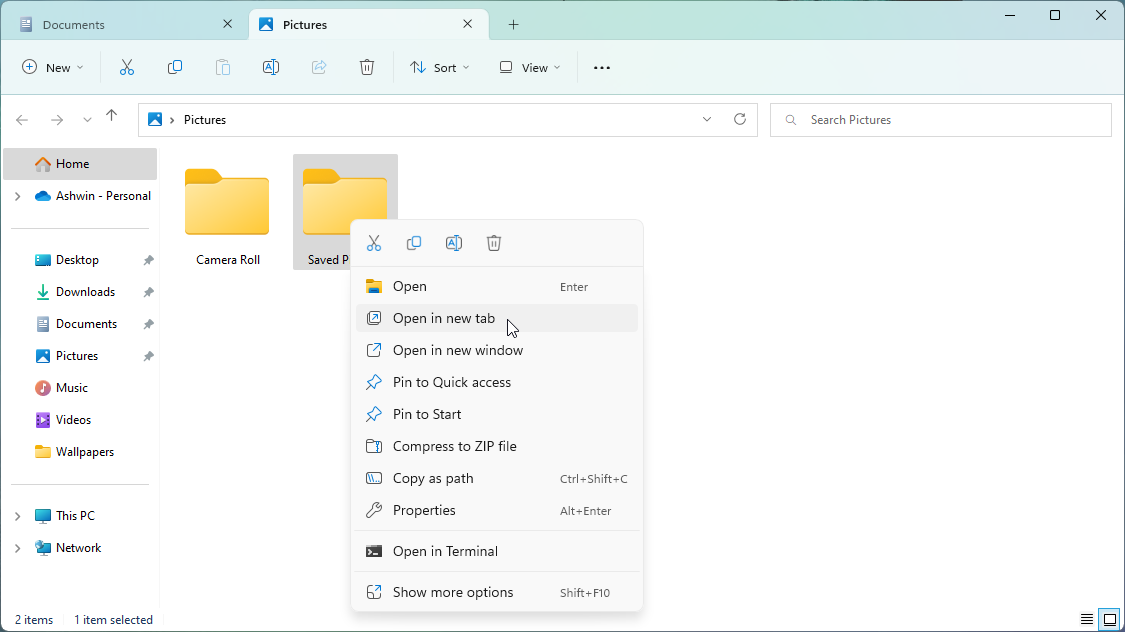 File Explorer open in a new tab