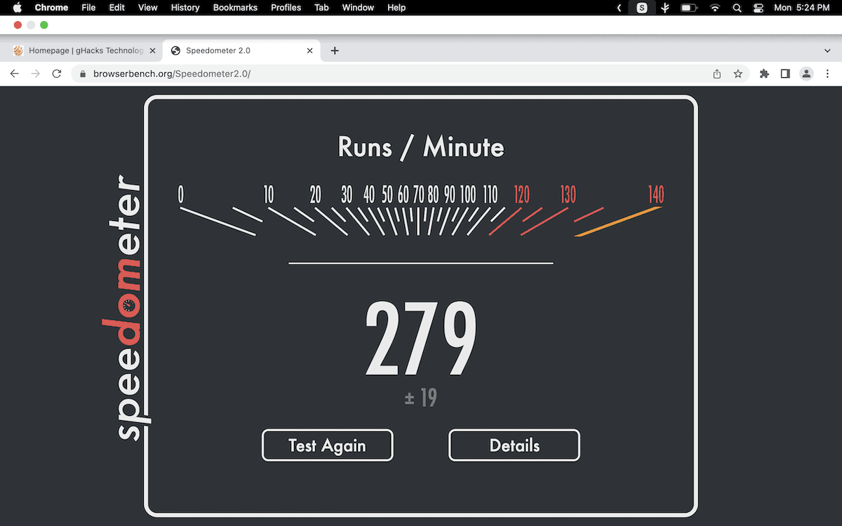 Google Chrome Speedometer Benchmark