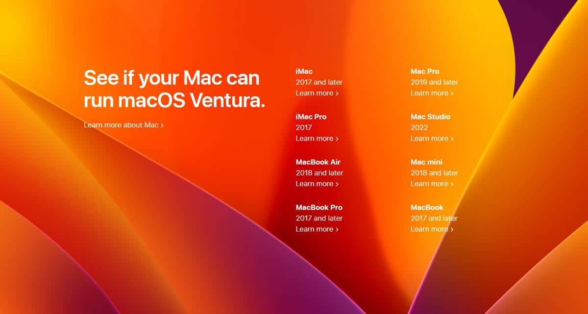 List of devices that support macOS Ventura