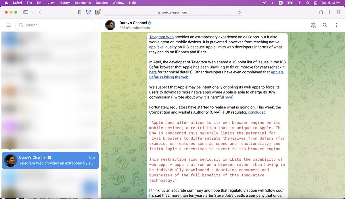 Telegram founder criticizes Apple for web app limitations in iOS
