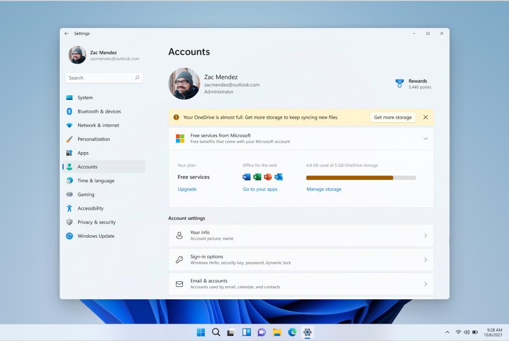 Windows 11 Insider Preview Build 25145 - Impostazioni di OneDrive