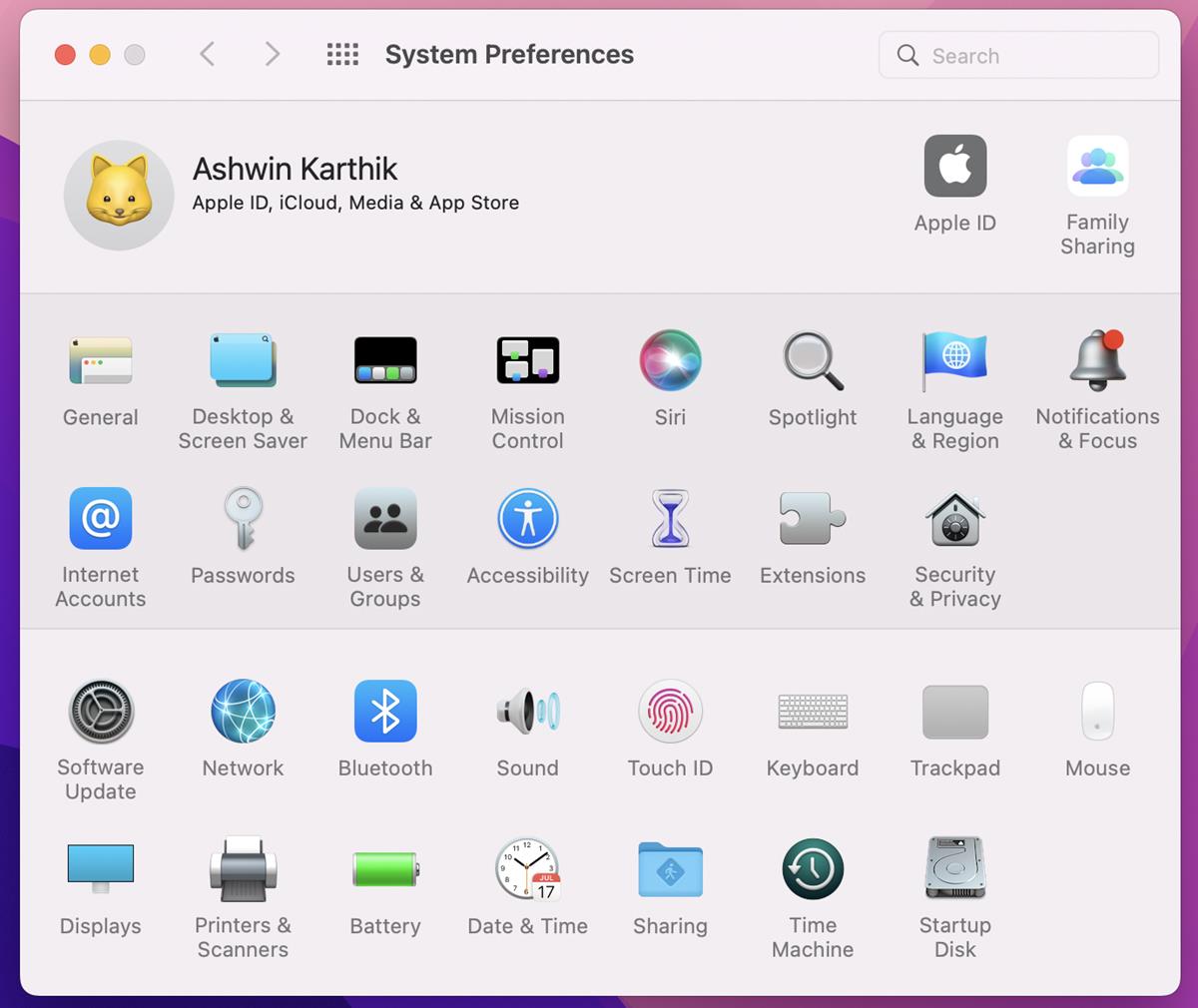 macOS Monterey System Preferences