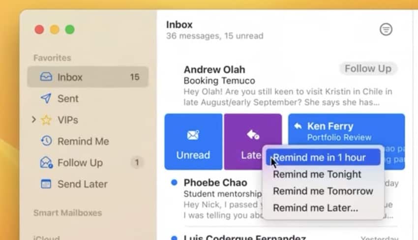 macOS Ventura Mail app remind me