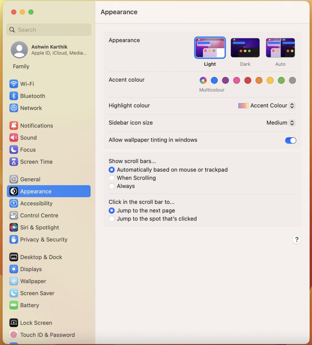 macOS Ventura System Setting - Appearance