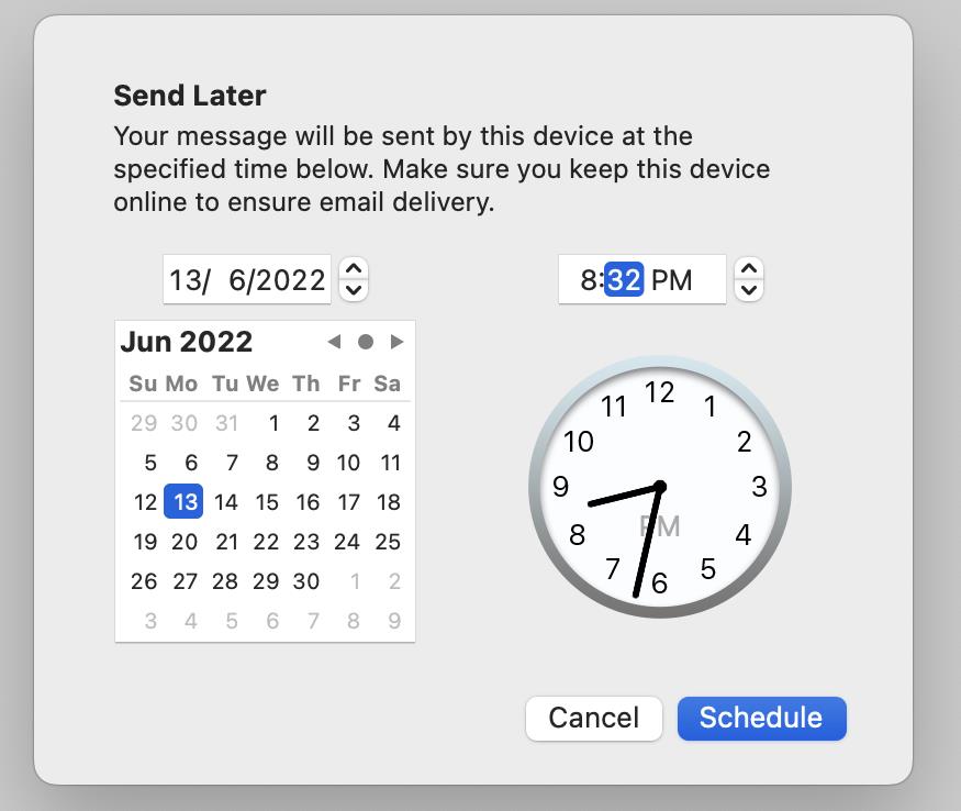 macOS Ventura mail app send later - scheduled message