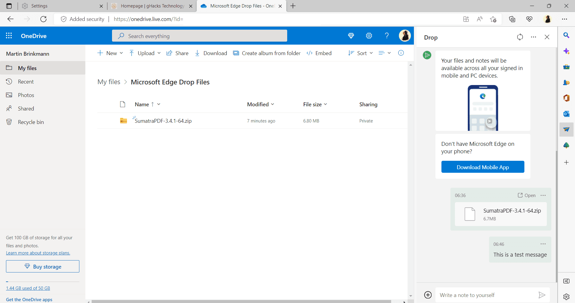 microsoft edge drop files onedrive