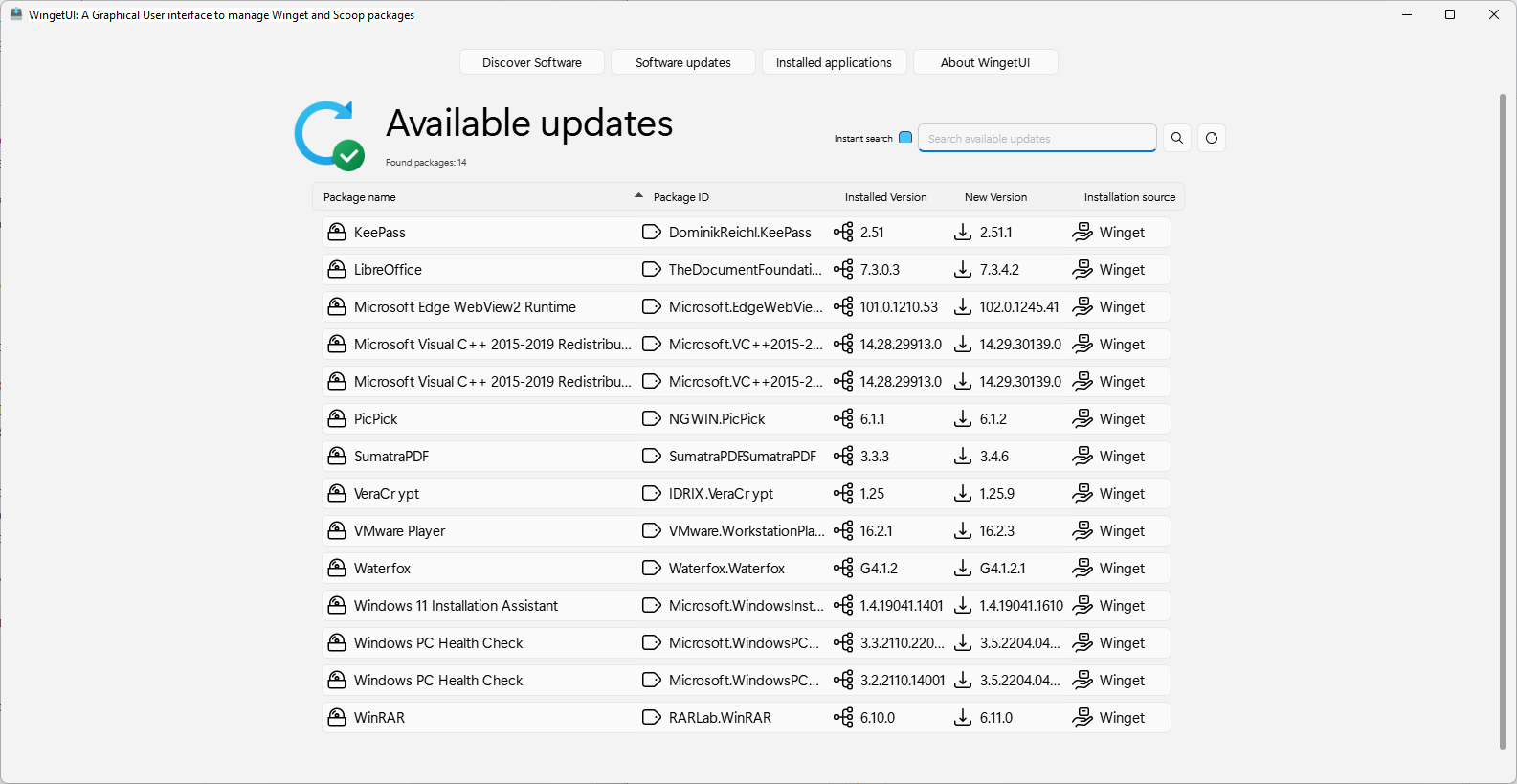 wingetui updates list