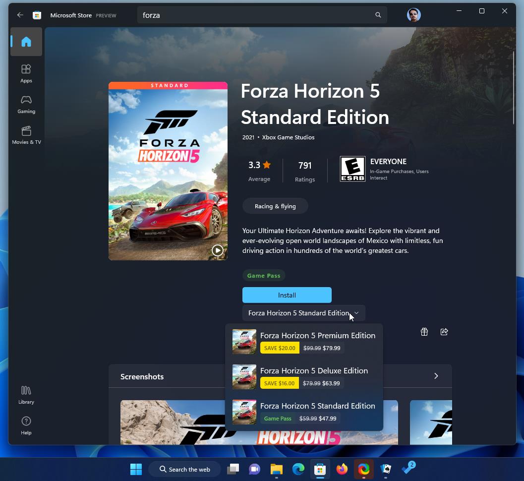 Microsoft Store Update view game editions