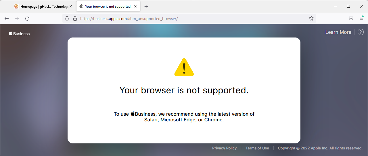 apple business firefox blocked