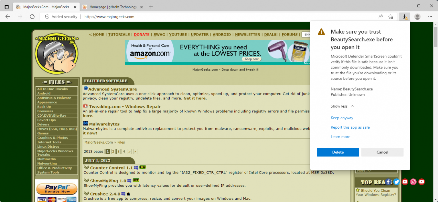 How to deal with Microsoft Edge's "isn't commonly downloaded" warning