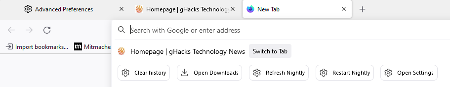 firefox quick actions
