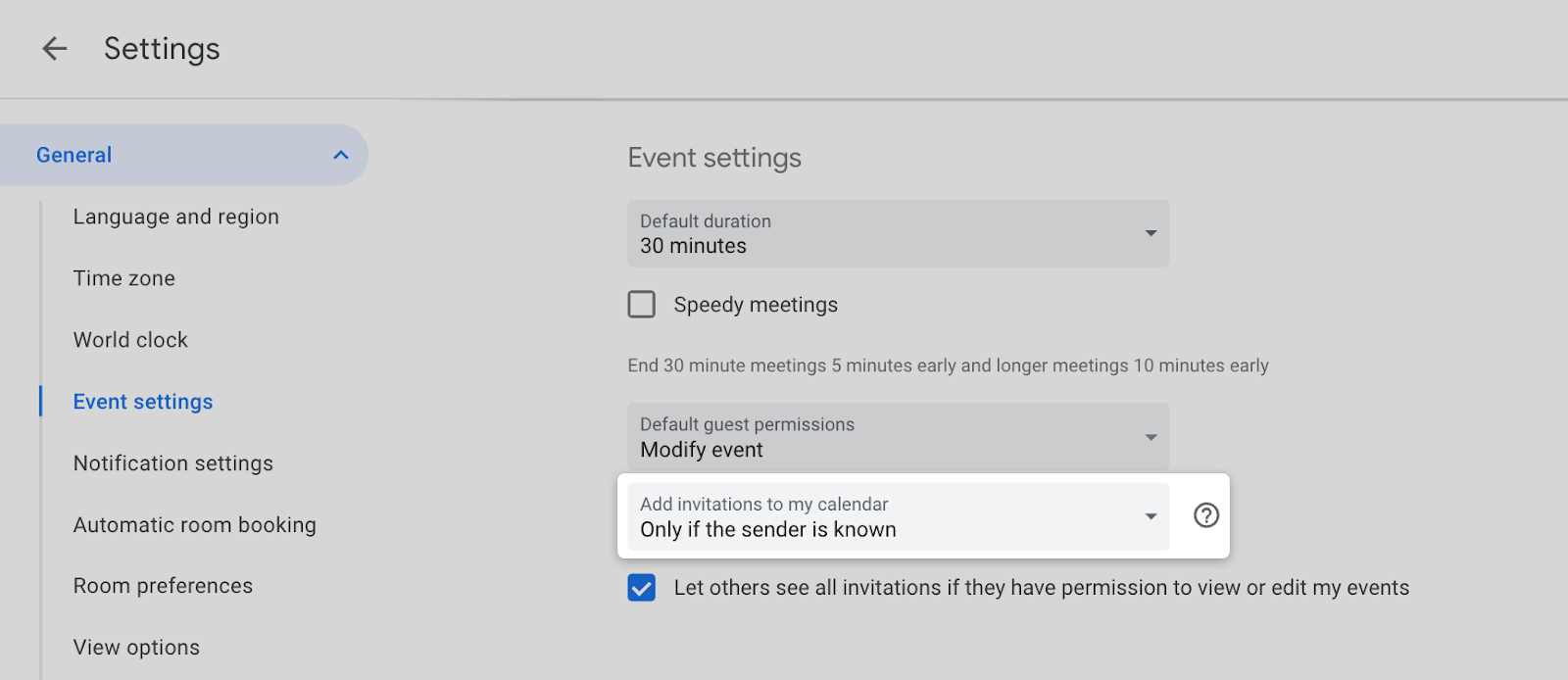 google-calendar known sender invites