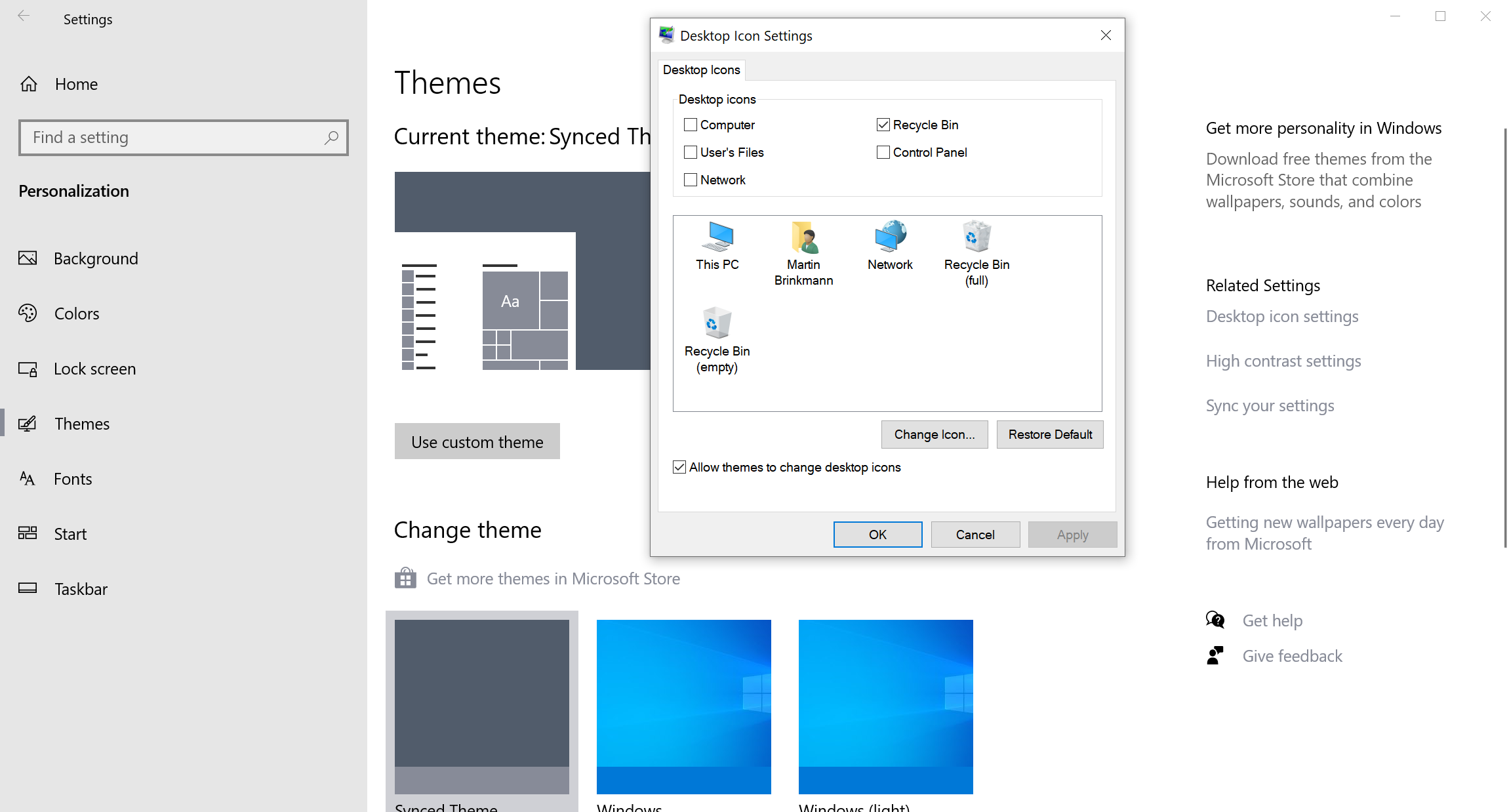 windows 10 add remove system desktop icons
