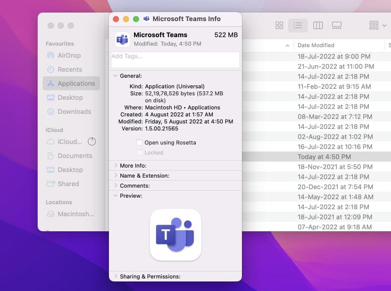 Microsoft Teams for Mac size