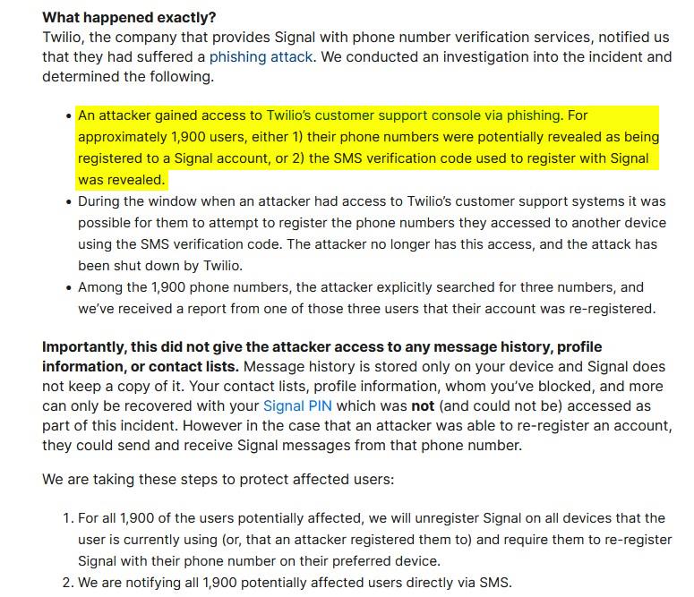 Signal says Twilio data breach resulted in 1900 users' phone numbers being exposed