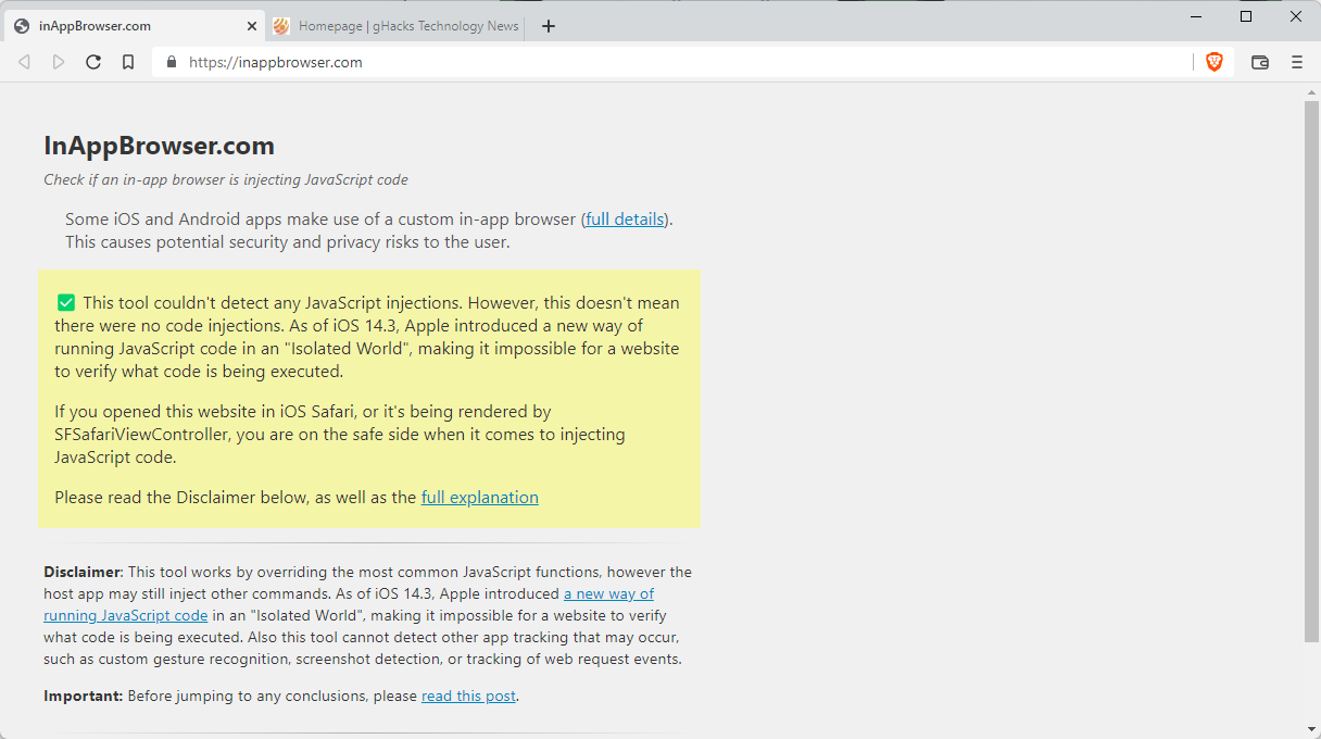 check inapp browser javascript injection