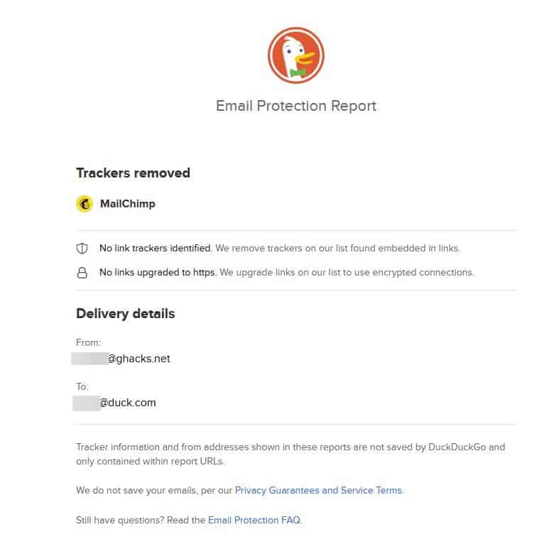 duckduckgo email forwarding report