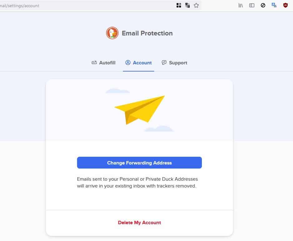 duckduckgo email protection change forwarding address