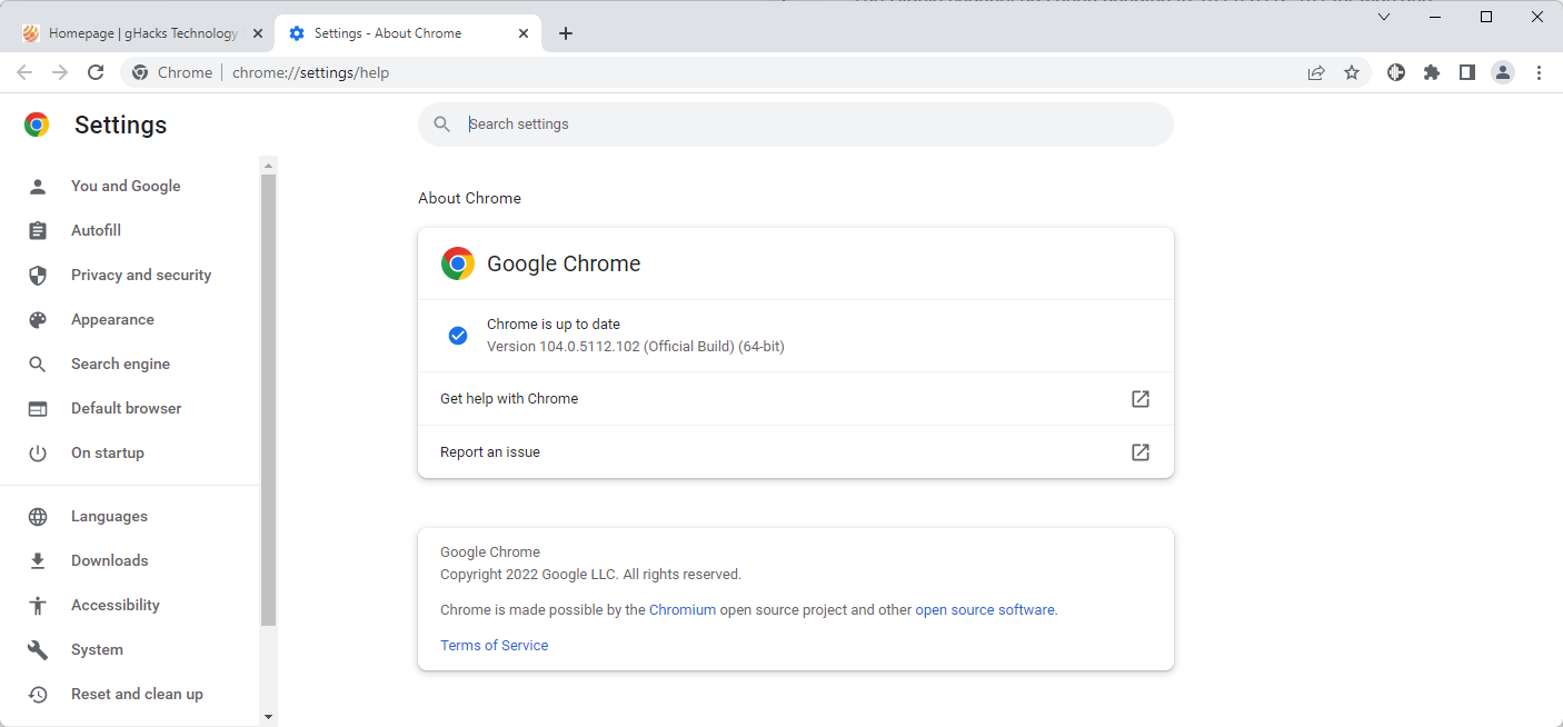 google chrome 104 security update