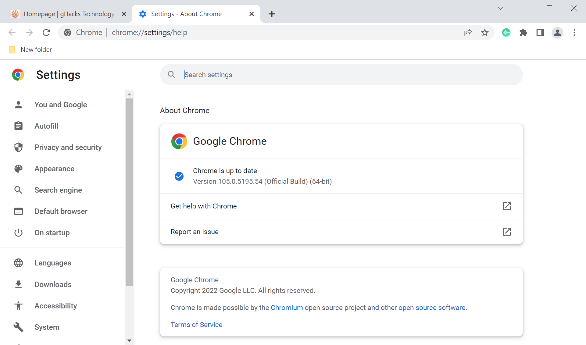 google chrome 105