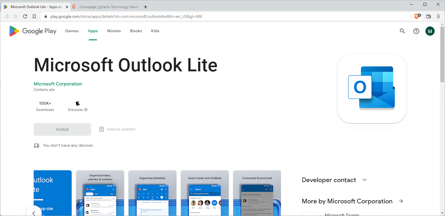 microsoft outlook lite android