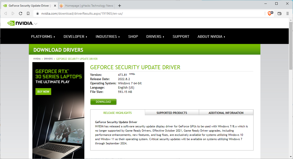 nvidia geforce security update windows 7 8