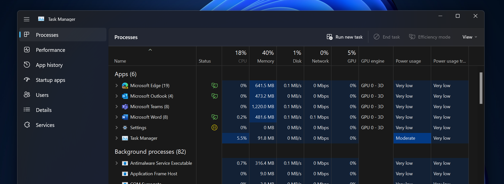 task manager dark mode