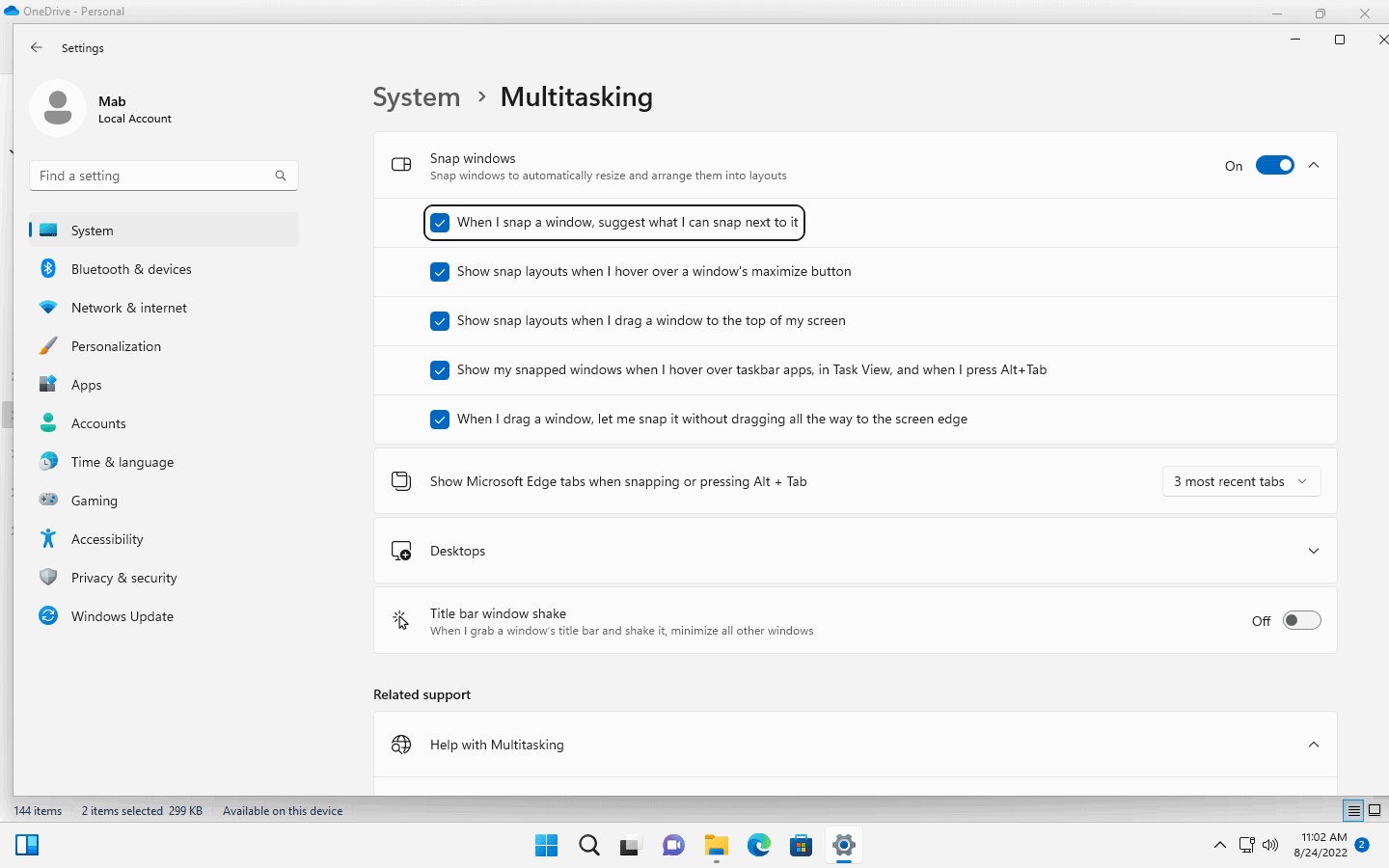 windows 11 snap assist configure