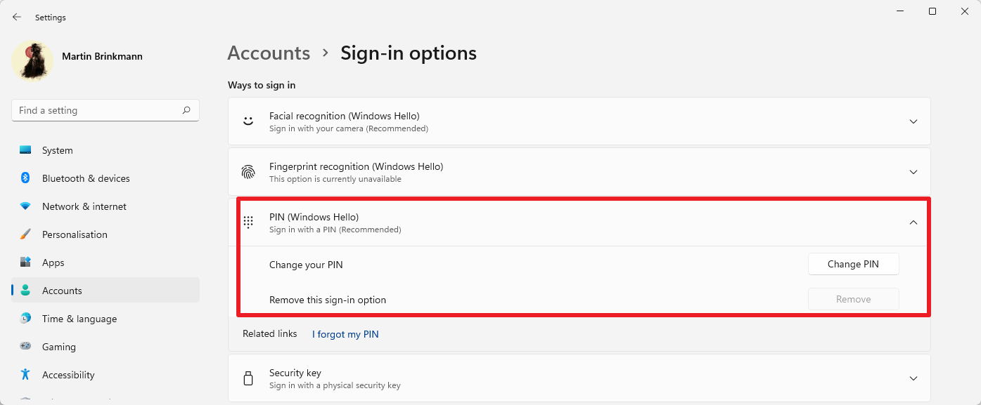 windows pin password security