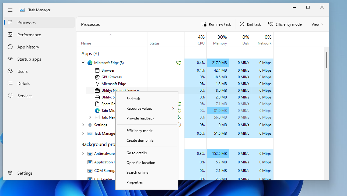 windows task manager right click