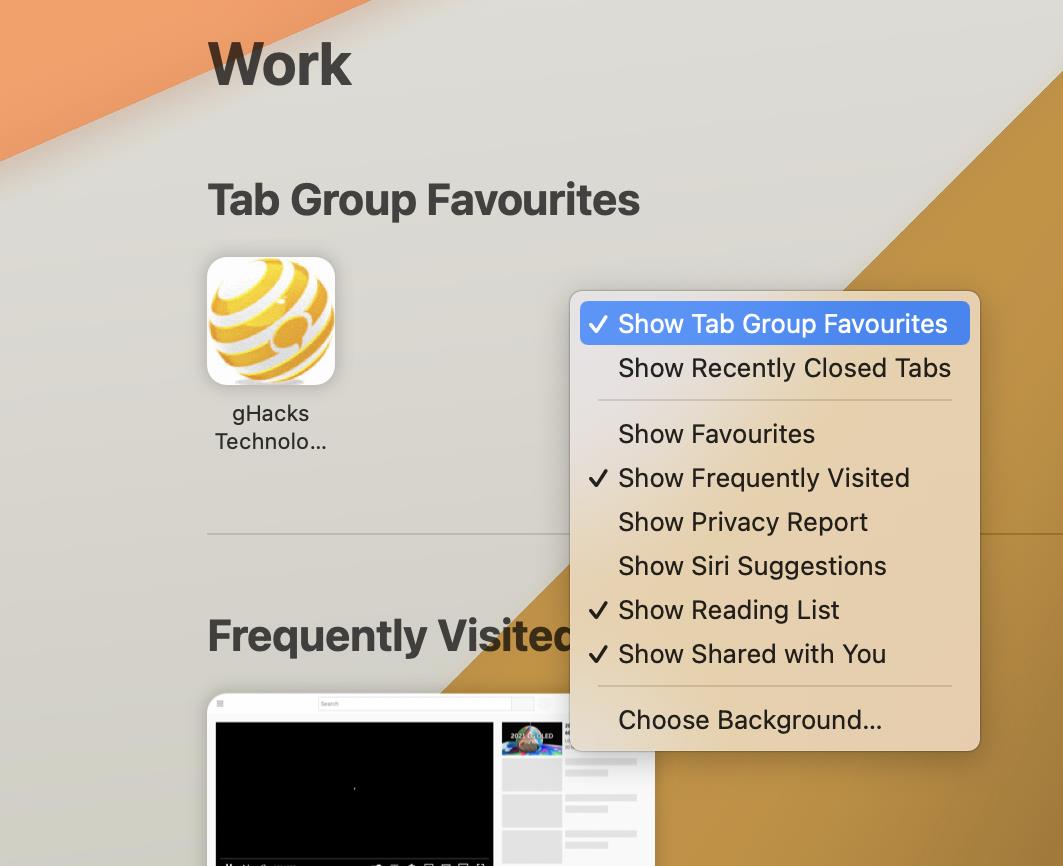 Apple Safari Tab Groups favorites