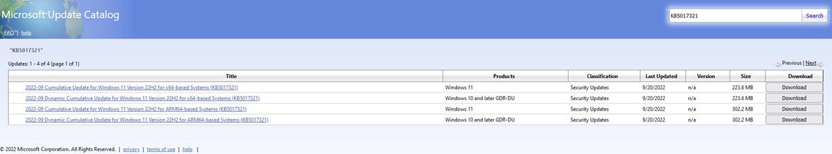Scarica l'aggiornamento KB5017321 di Windows 11