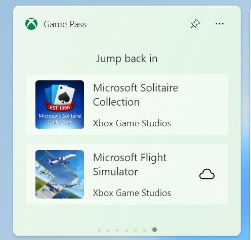 Windows 11 Game Pass Widget activity