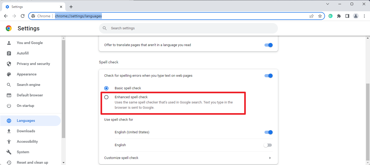 chrome enhanced spell check