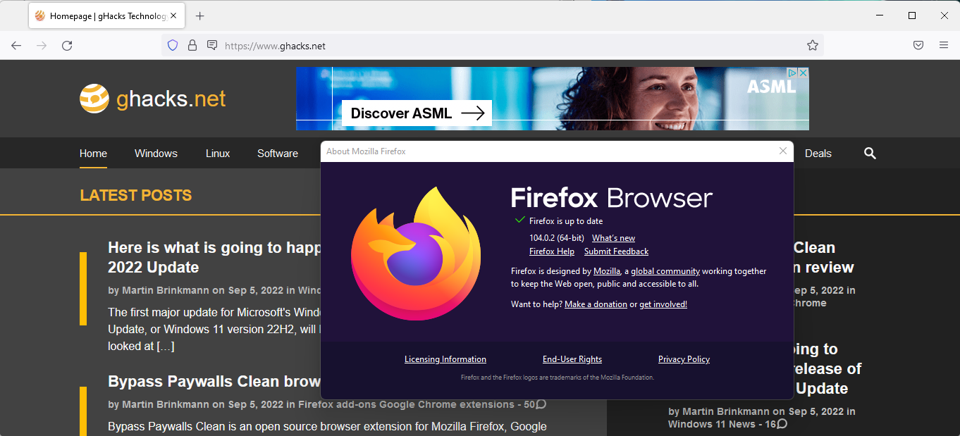Firefox 104.0.2 fixes a crash, media playback and touch issues